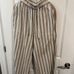 Striped womens Pants in White and Brown